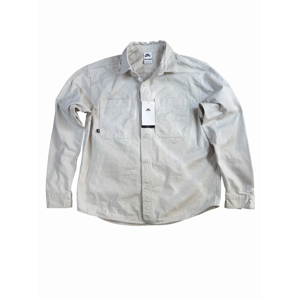 Nike SB Mens M Canvas Overshirt White Loose Fit Long Sleeve Skate Shirt NWT